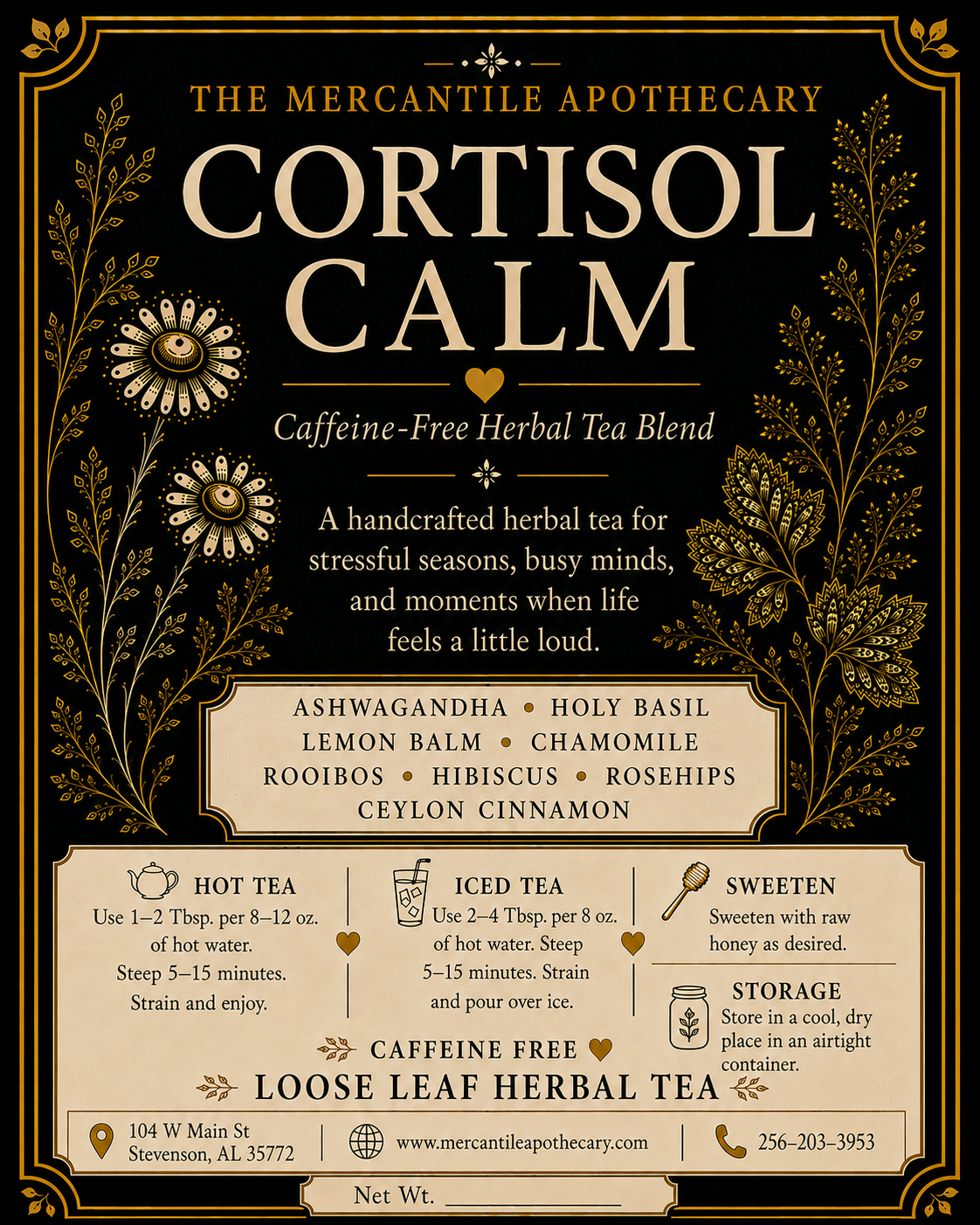 Cortisol Calm Herbal Tea Blend The Mercantile Apothecary